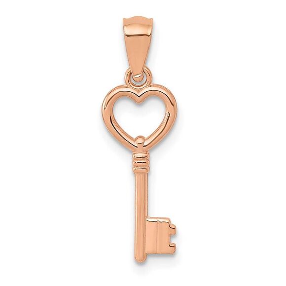 14k Rose Gold Key Pendant, 7mm - Picture 1 of 4